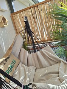 Izabell Hängesessel mit Gestell Stahl Hängekorb Sessel Großen Kissen Indoor - Outdoor Coffe Swing XXL (beige) Kunden-Foto 1