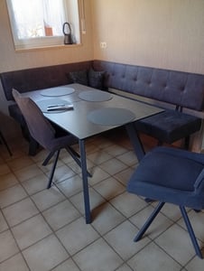 Eckbank Luise - langer Schenkel links - Bezug Vintage Anthrazit - Metall-Kufengestell Anthrazit - ! Komfortsitz mit Federkorb ! - Maß 202x152cm - ca. 300kg belastbar Kunden-Foto 2