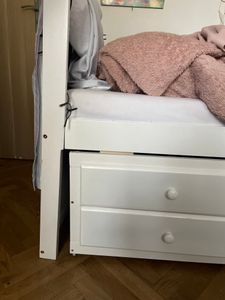 Flieks Holzbett 90x200cm mit Ausziehbett, Jugendbett mit 3 Schubladen, Klassisches Bett mit Lattenrost, Stauraumbett Kinderbett Tagesbett Gästebett Kunden-Foto 2