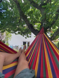 Wytrzymały hamak dwusosobowy duży xxl boho huśtawka 2w1 bawełniany 290 cm czerwony Zdjęcie produktu od klienta nr 1