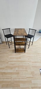 BEALIFE TB51 Barhocker-Set 91 x 50 x 91 cm | 2 gepolsterte Hocker + Bartisch | Für Küche/Bistro , Braun Kunden-Foto 1