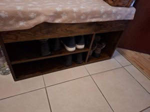 VASAGLE Schuhbank mit Stauraum, 3 offene Fächer, Länge 80 cm, Braun Kunden-Foto 1