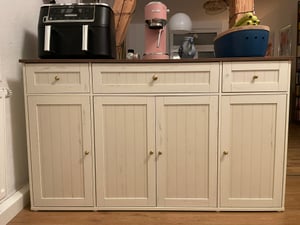 Sideboard, Toolless-Technologie, superschnelle werkzeuglose Montage, Küchenschrank mit Arbeitsplatte, weiß-braun Kunden-Foto 1