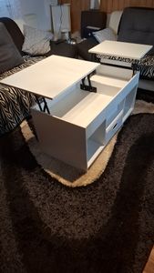 VASAGLE Couchtisch, höhenverstellbarer Wohnzimmertisch, 2 Schubladen und versteckte Fächer, Kaffeetisch, offene Fächer, für Wohnzimmer, Homeoffice Kunden-Foto 1