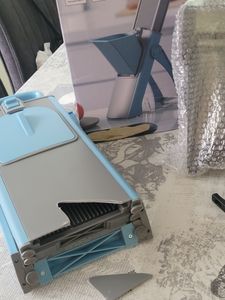 Gemüseschneider, Mandoline Gemüseschneider, Zwiebelschneider Verstellbar, Gemüsehobel aus Edelstahl, Vegetable Slicer, Würfelschneider für Küche, Blau Kunden-Foto 1