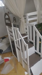 Flieks Etagenbett 90x200cm mit Stauraumtreppe, Kinderbett Hausbett mit Rutsche, Hochbett Holzbett mit Regal & Schubladen, Stockbett Weiß Kunden-Foto 3