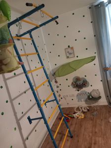 VEVOR Sprossenwand, Turnwand, Klettergerüst für Kleinkinder, 7-in-1 mit schwedischer Kohlenstoffstahlleiter, Klimmzugstange, Strickleiter und Turnringen, 100 kg Tragkraft, Mehrfarbig Kunden-Foto 1