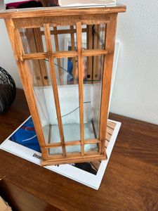 Laterne "Wood" aus Holz & Glas, 60 cm hoch, Holzlaterne mit Henkel & Metalldach, Windicht, Bodenlaterne, Kerzenlaterne Kunden-Foto 3