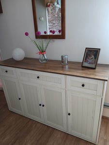 Sideboard, Toolless-Technologie, superschnelle werkzeuglose Montage, Küchenschrank mit Arbeitsplatte, weiß-braun Kunden-Foto 3