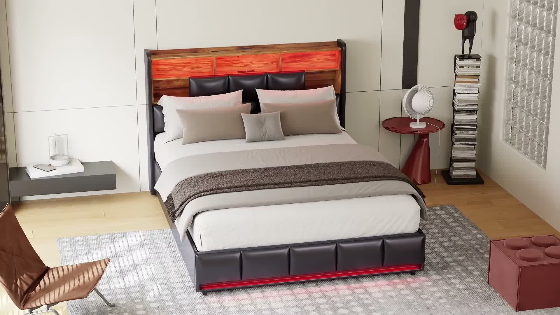 INONEFT Polsterbett 140x200cm mit LED und USB, Doppelbett, Produktbild-Vorschau 7