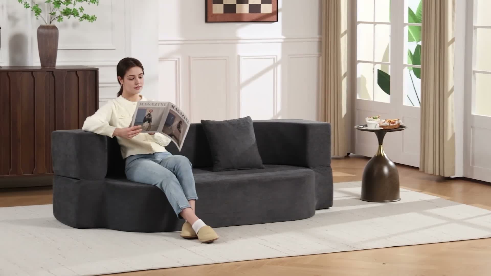 HOMCOM Schlafsofa 2-Sitzer Bodensofa mit Armlehnen, 2 Produktbild-Vorschau 7