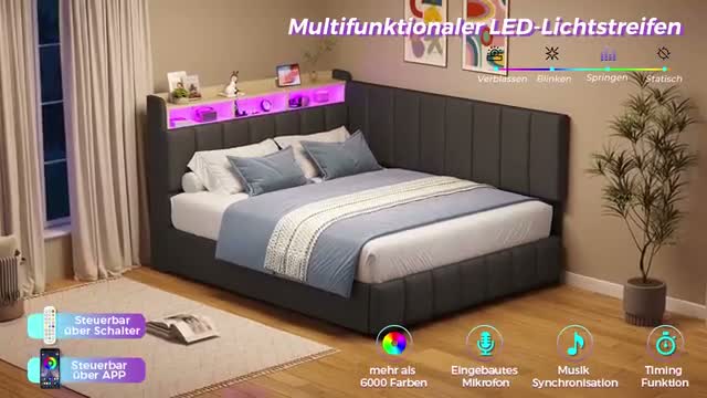 AODEMOKO Jugendbett mit LED Beleuchtung, Polsterbett mit Produktbild-Vorschau 7