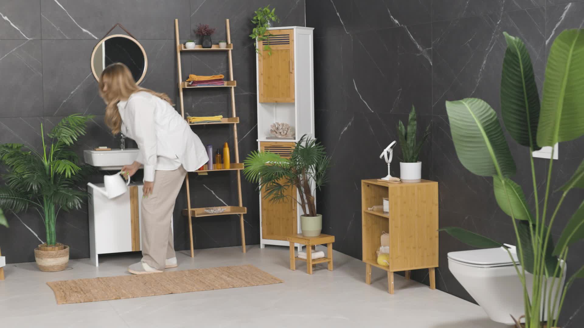Relaxdays Badhocker aus Bambus, Sitzhocker mit extra Produktbild-Vorschau 7