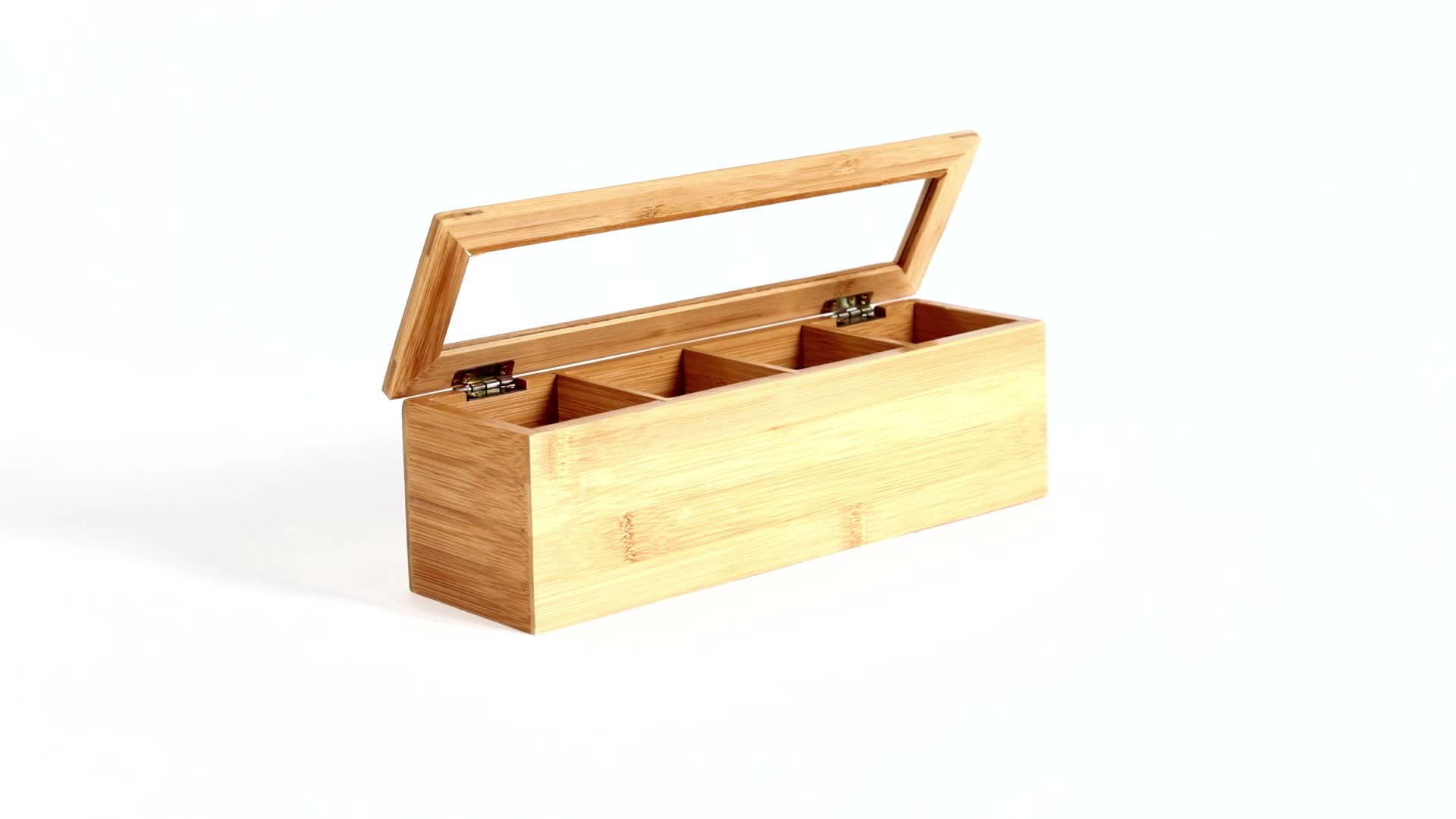Relaxdays Tee-Box Bambus, 4 Fächer, schmal, Sichtfenster Produktbild-Vorschau 5
