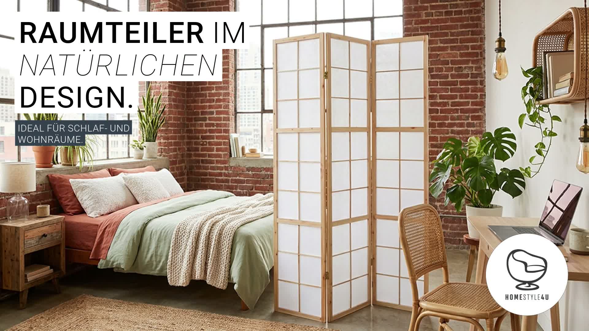 Homestyle4u Paravent Raumteiler 3 teilig Indoor Holz Natur Produktbild-Vorschau 7