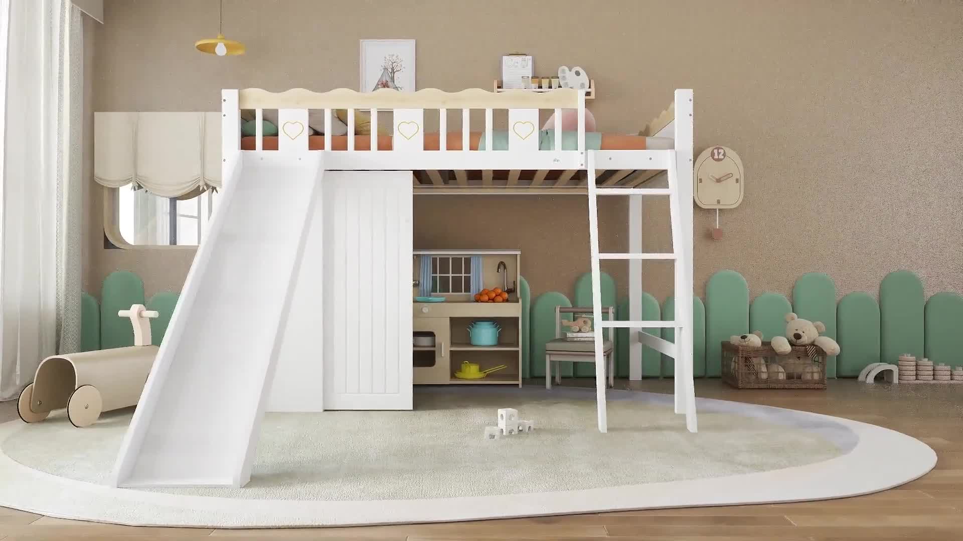 Hochbett mit Rutsche, Kleiderschrank, Regal, Leiter, Produktbild-Vorschau 7