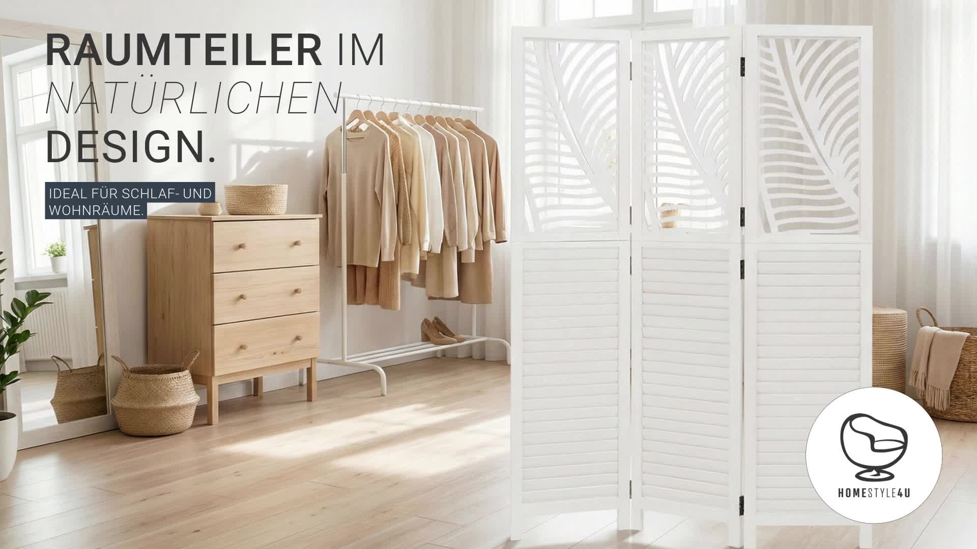 Homestyle4u Paravent Raumteiler Holz Weiß 3 teilig Vintage Produktbild-Vorschau 7