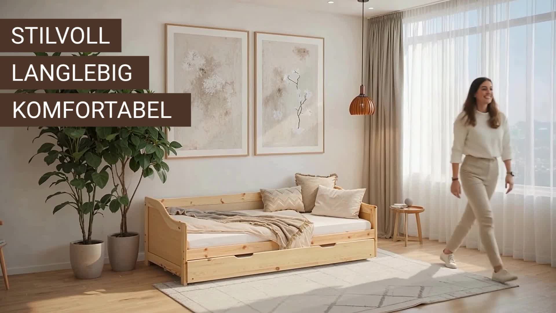 Homestyle4u Tagesbett Ausziehbett 90x200 cm Natur Holzbett Produktbild-Vorschau 7