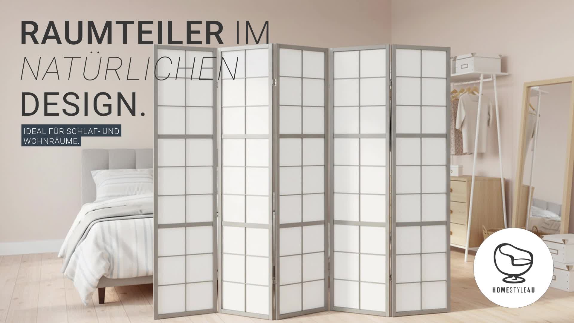 Homestyle4u Paravent Raumteiler 5 teilig Holz Grau Shoji Produktbild-Vorschau 7