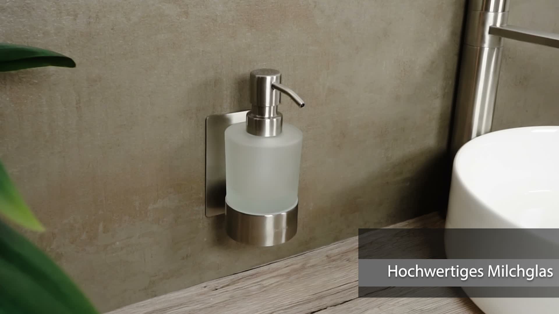 Dolvhin Seifenspender Wandmontage ohne Bohren | Milchglas Produktbild-Vorschau 7