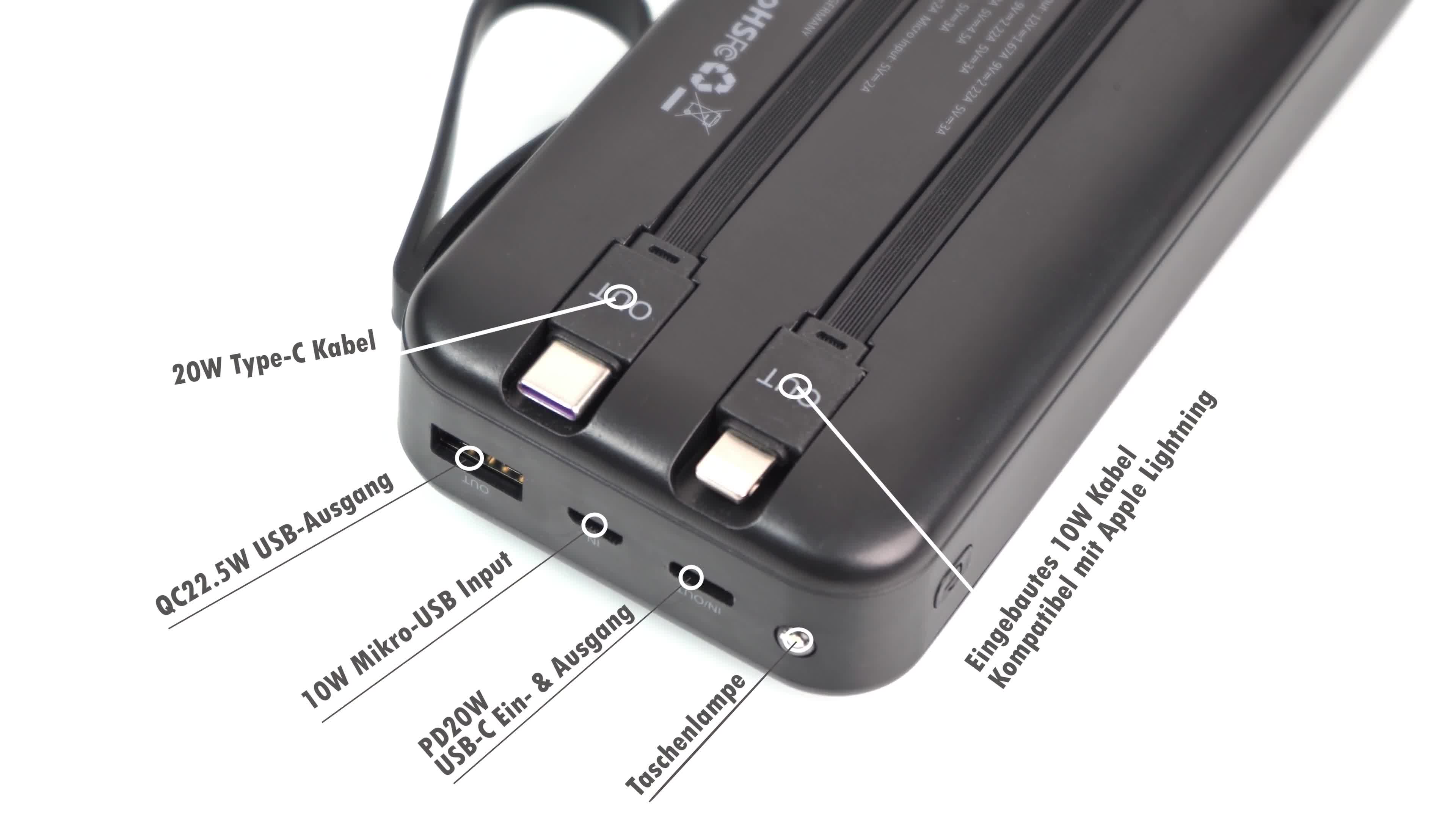 VIESTA® Powerbank 20.000 mAh Schwarz Schnellladen 22,5 W PD Produktbild-Vorschau 7