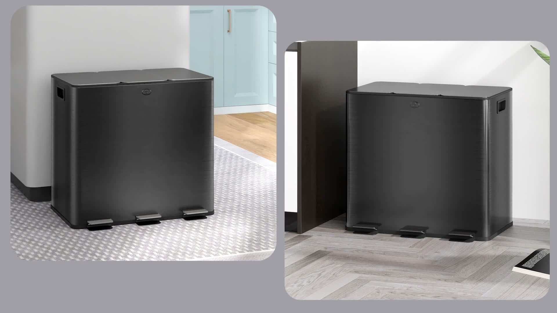 HOMCOM Mülleimer 3 x 15L Treteimer mit Deckel Fußpedal Produktbild-Vorschau 7