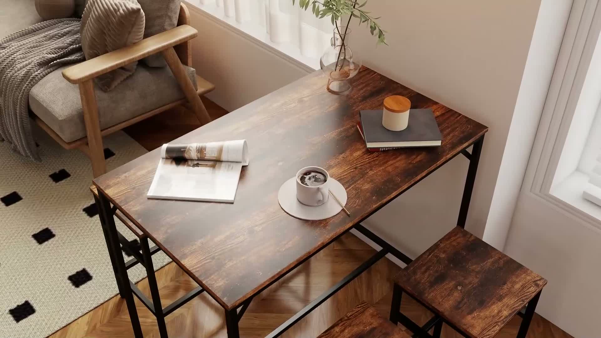 HOMCOM Bartisch-Set Stehtisch mit 4 Barhockern 5-teiliges Produktbild-Vorschau 7