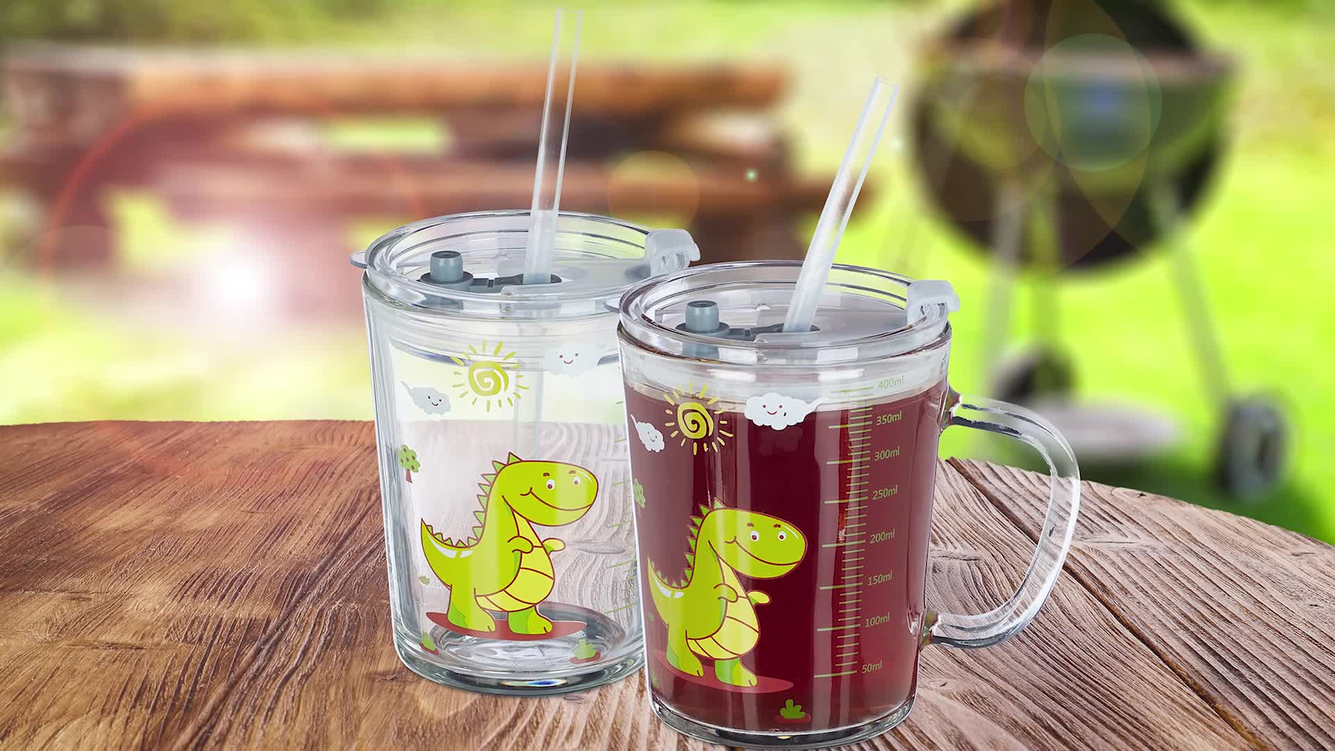 4 x Trinkglas Kinder, Dino-Motiv, Kinderglas mit Henkel, Produktbild-Vorschau 7
