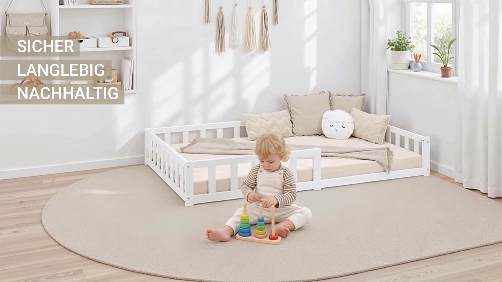 Homestyle4u Kinderbett 120x200 mit Rausfallschutz Weiß Produktbild-Vorschau 7