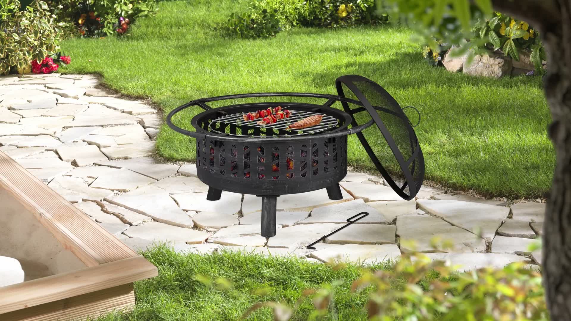 Relaxdays Feuerschale mit Grillrost & Funkenschutz, Produktbild-Vorschau 7