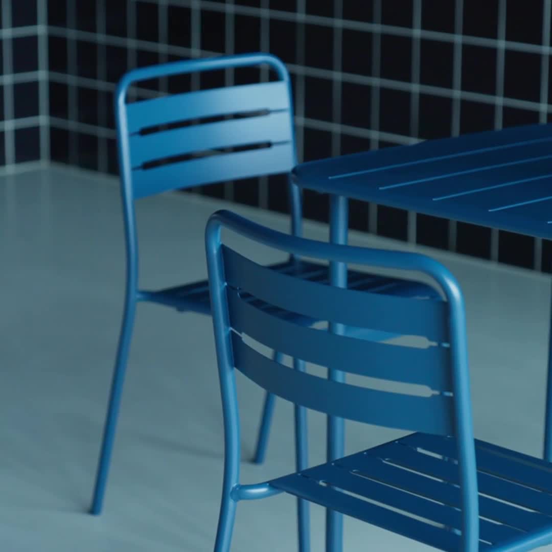 sweeek - Gartentisch + 4 Stühle aus Stahl - Marineblau Produktbild-Vorschau 6