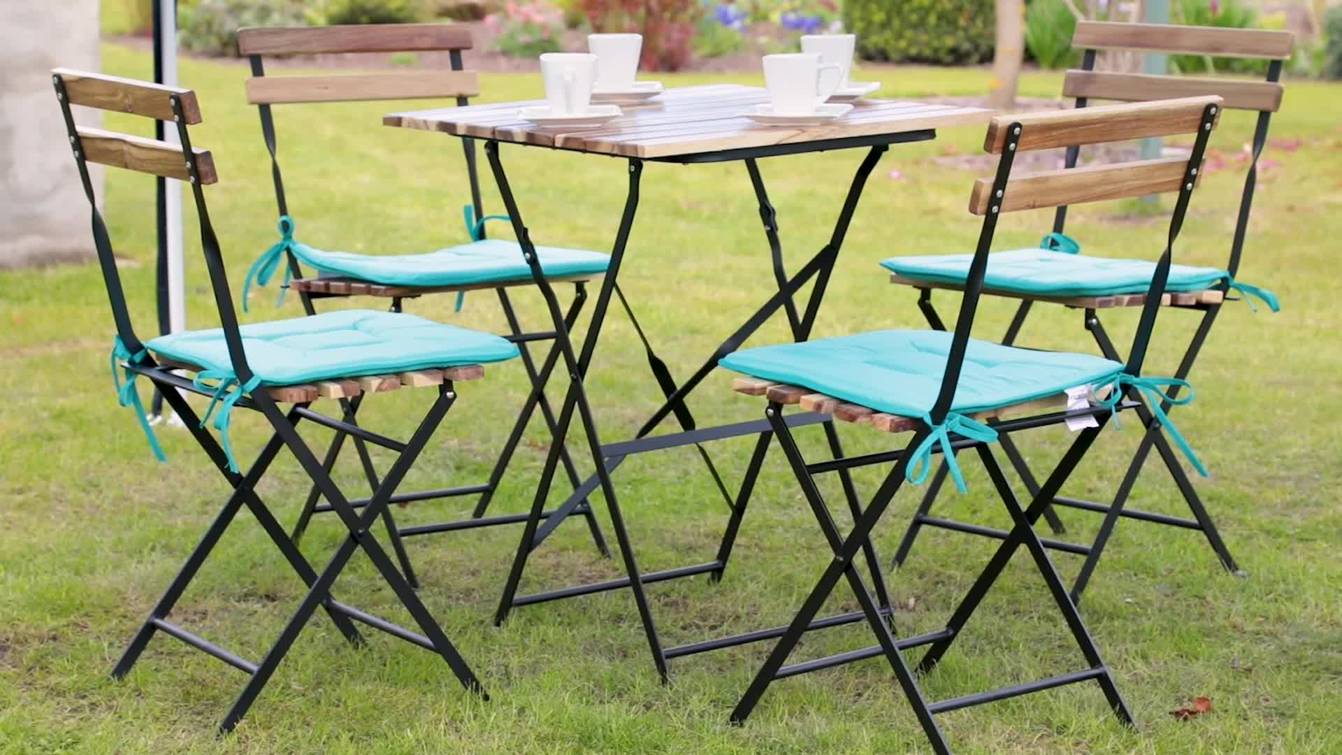 Relaxdays Gartenstuhl 4er Set, klappbar, Metall, Naturholz, Produktbild-Vorschau 7