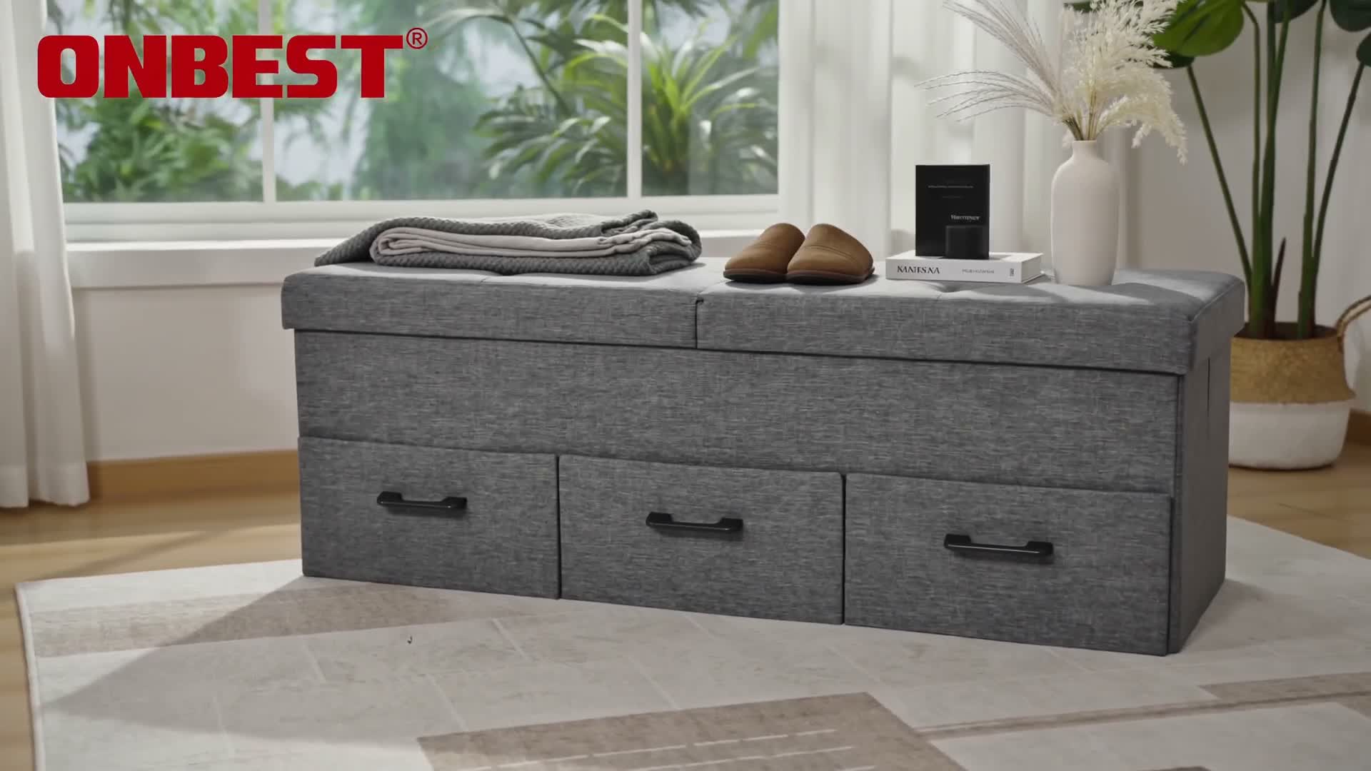 ONBEST Sitzbank mit Stauraum | 3 Schubladen | Grau | 110 kg Produktbild-Vorschau 7