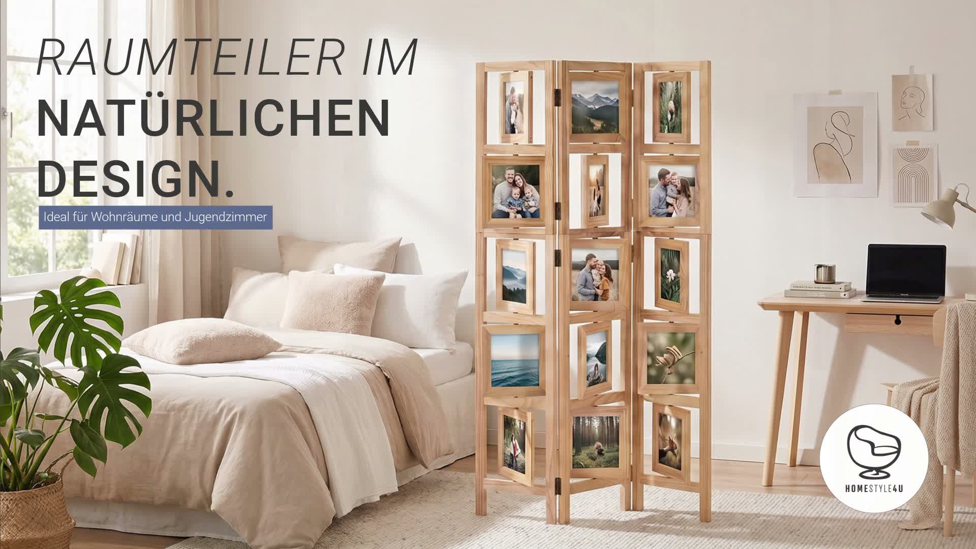 Homestyle4u Paravent Raumteiler 3 teilig Fotowand Holz Produktbild-Vorschau 7