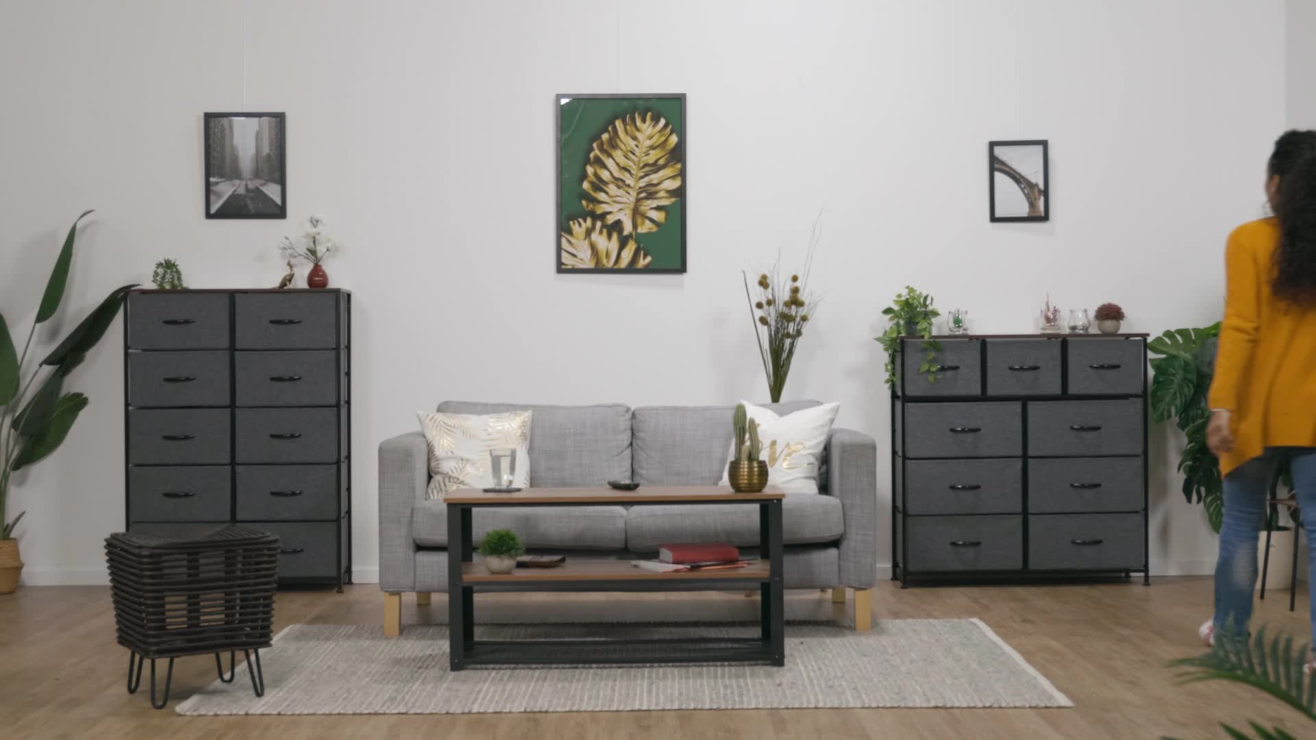 Relaxdays Kommode, HBT 100x100x30 cm, Metall, Holzoptik, 9 Produktbild-Vorschau 7