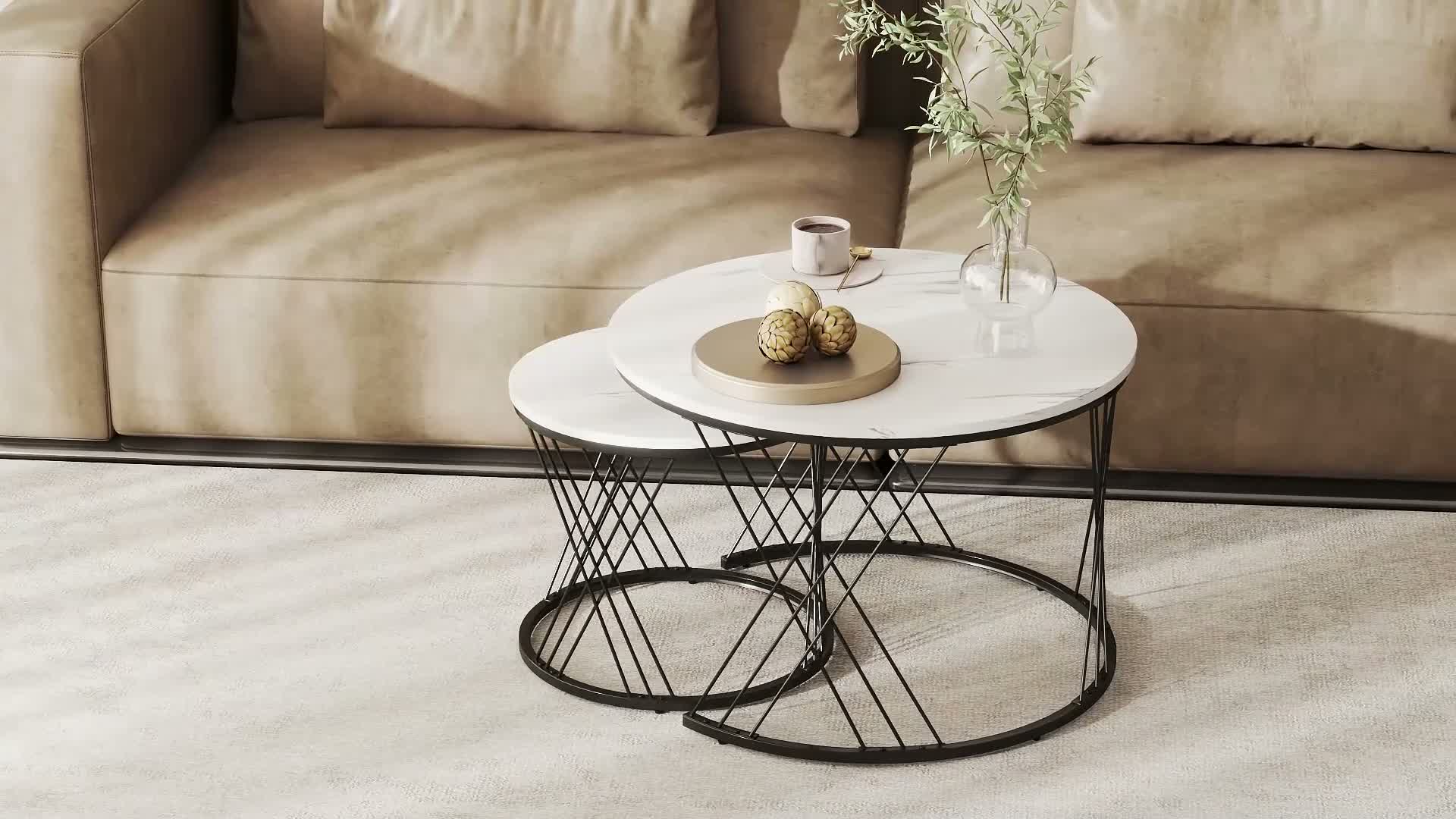 HOMCOM Couchtisch rund 2er Set Beistelltisch Produktbild-Vorschau 7