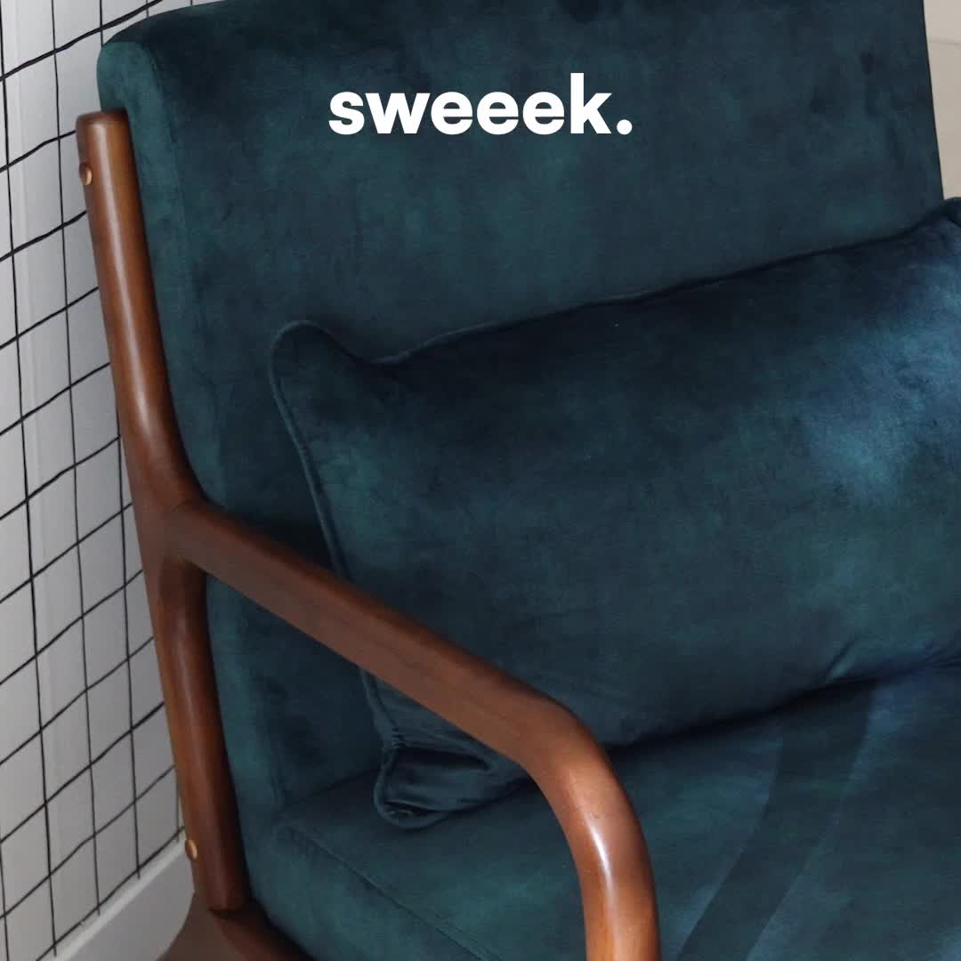Poltrona scandinava in velluto e legno di hevea tinto noce Anteprima dell’immagine prodotto 7