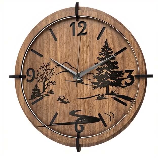 Wanduhr aus Holz mit Naturmotiv | Wenge-Walnuss Silberne Produktbild-Vorschau 7