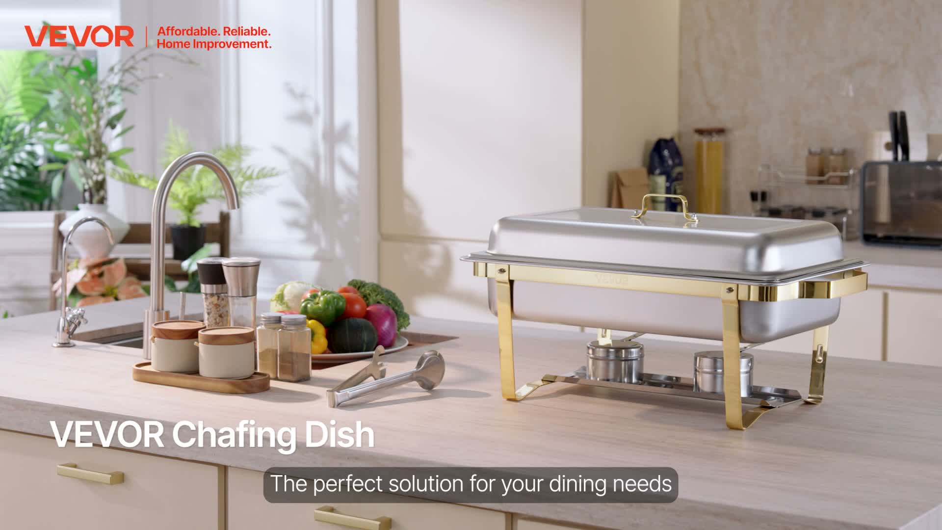VEVOR Chafing Dish Set Speisenwärmer Edelstahl mit Pfannen Produktbild-Vorschau 7