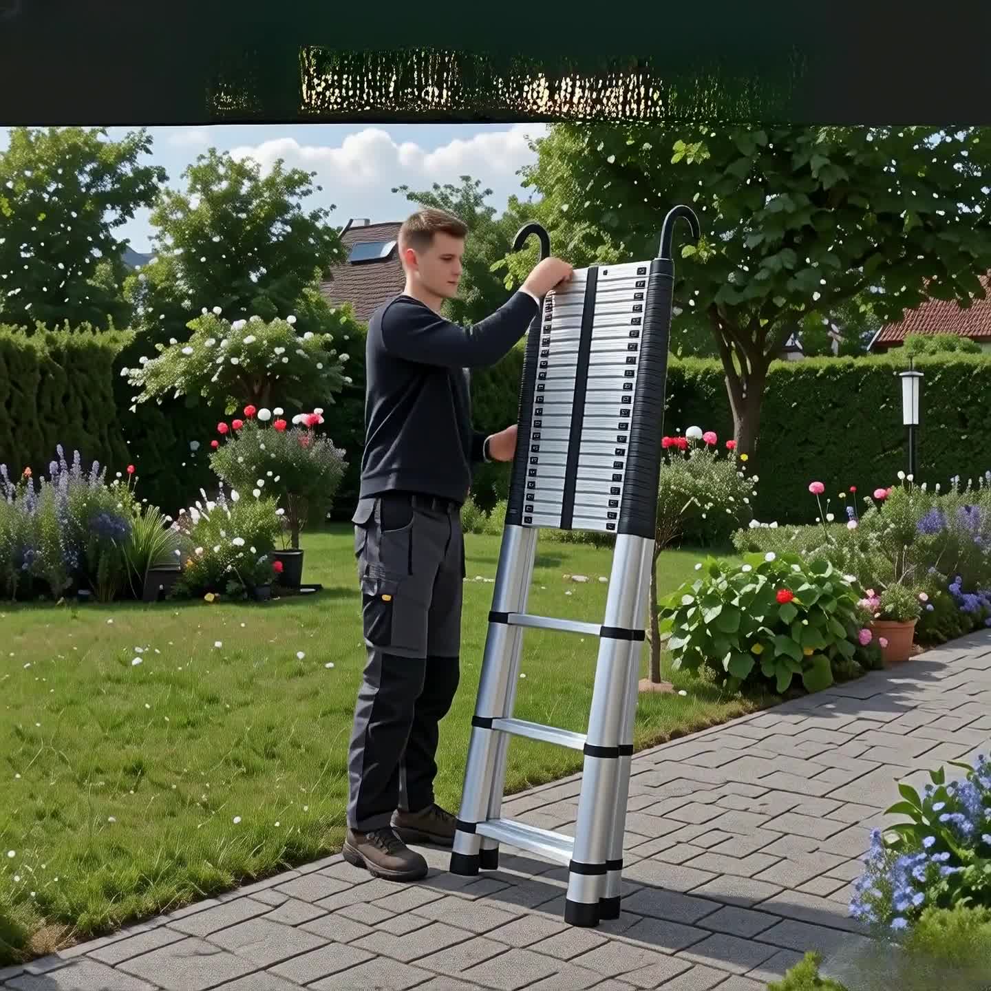 SWANEW Teleskopleiter Mit Haken Ausziehleiter  bis 150kg Produktbild-Vorschau 7