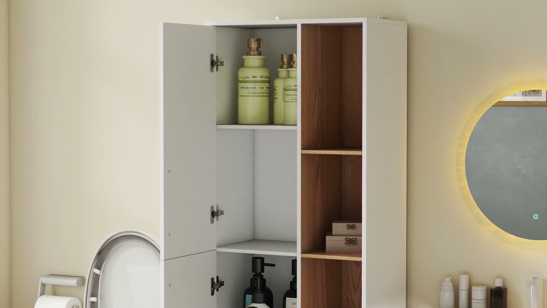 HOMCOM Badezimmerschrank Hochschrank, mit 2 Türen, 4 Produktbild-Vorschau 7