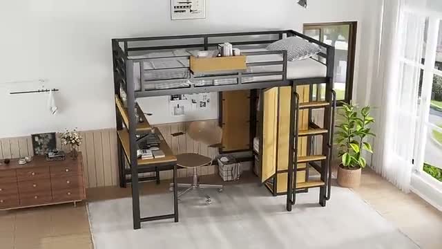 Hochbett mit Schreibtisch 90x200cm – Etagenbett & Hochbett Produktbild-Vorschau 7