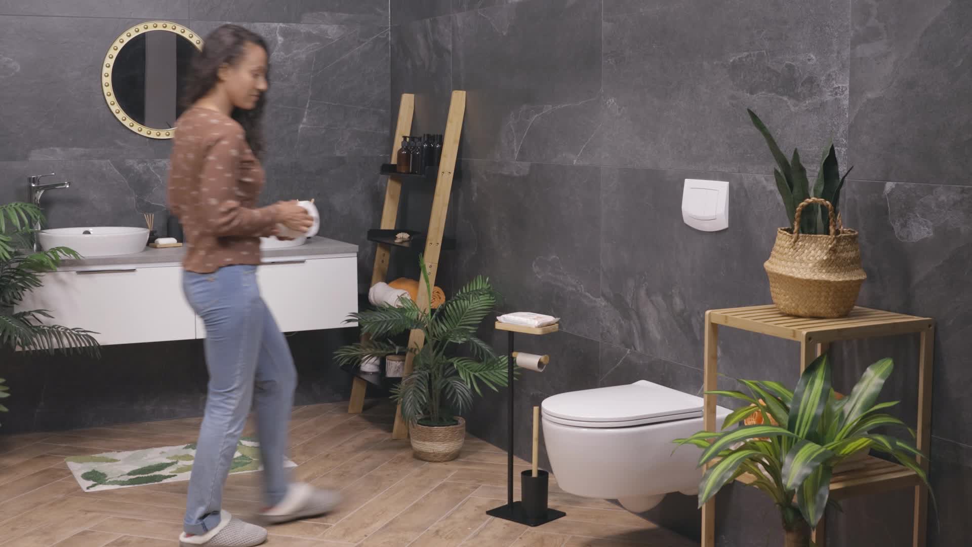 Relaxdays WC Garnitur, Bambus, Eisen, freistehender Produktbild-Vorschau 7