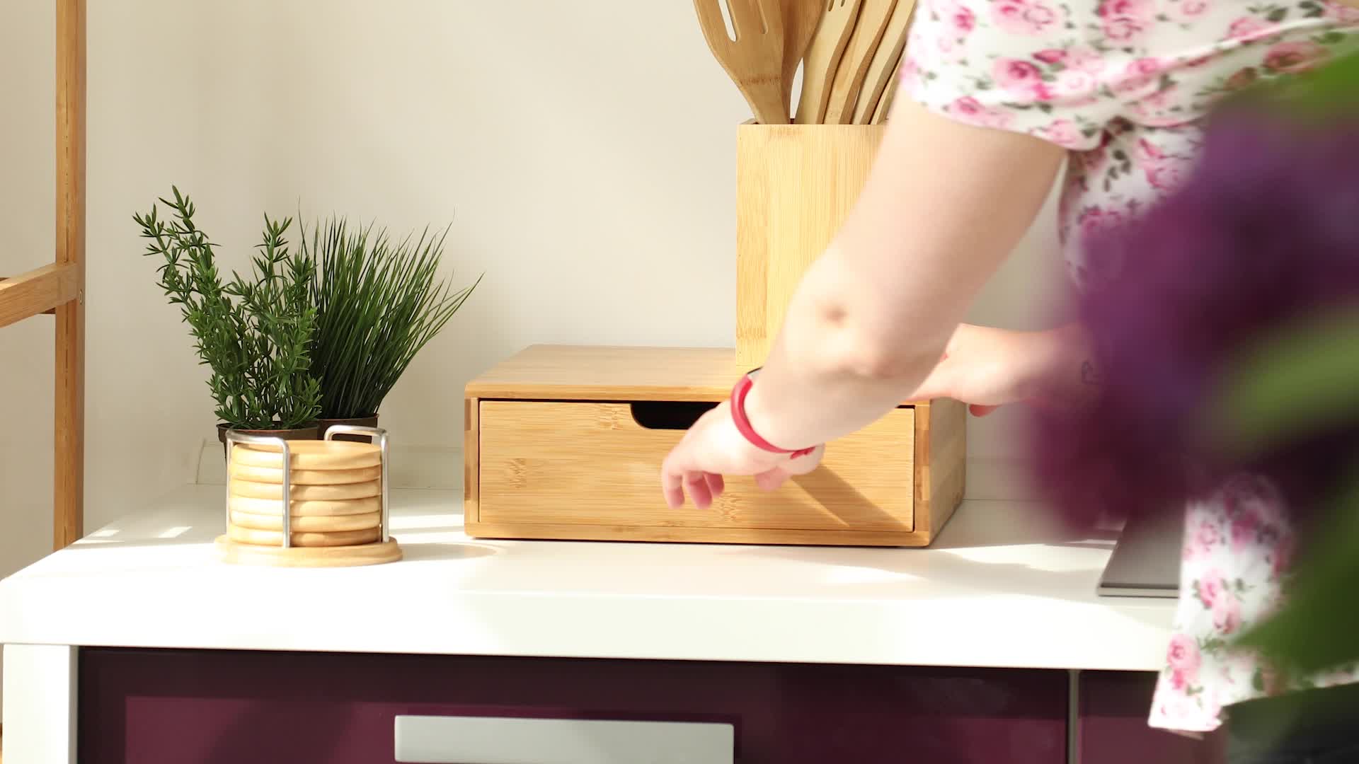 Relaxdays Schubladenbox Bambus, Schubladen Organizer, Produktbild-Vorschau 7