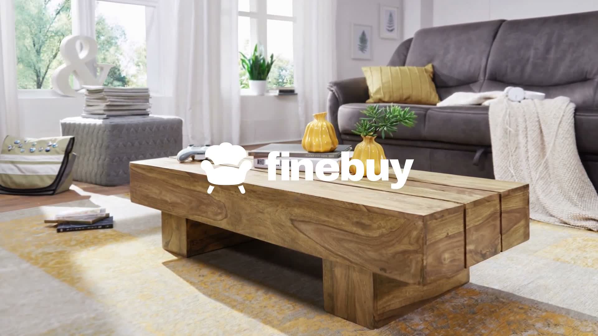 FineBuy Couchtisch rechteckig Akazie Massivholz 120 cm – Produktbild-Vorschau 6