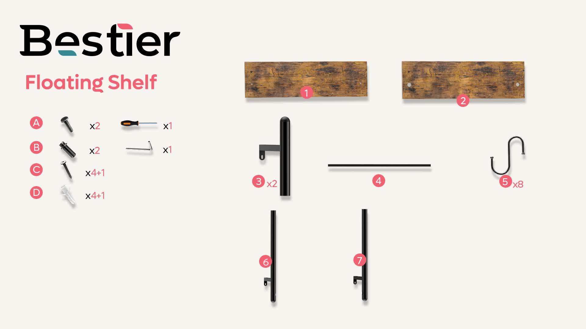 Wandregal Industrie-Look mit Haken | 2-stufiges schwebendes Produktbild-Vorschau 7