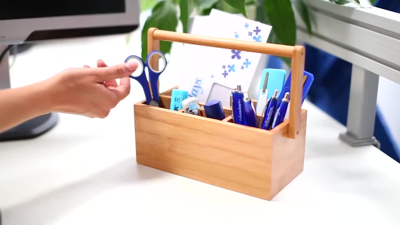 Relaxdays Schreibtischorganizer, aus Bambus, 4 Fächer, Produktbild-Vorschau 7