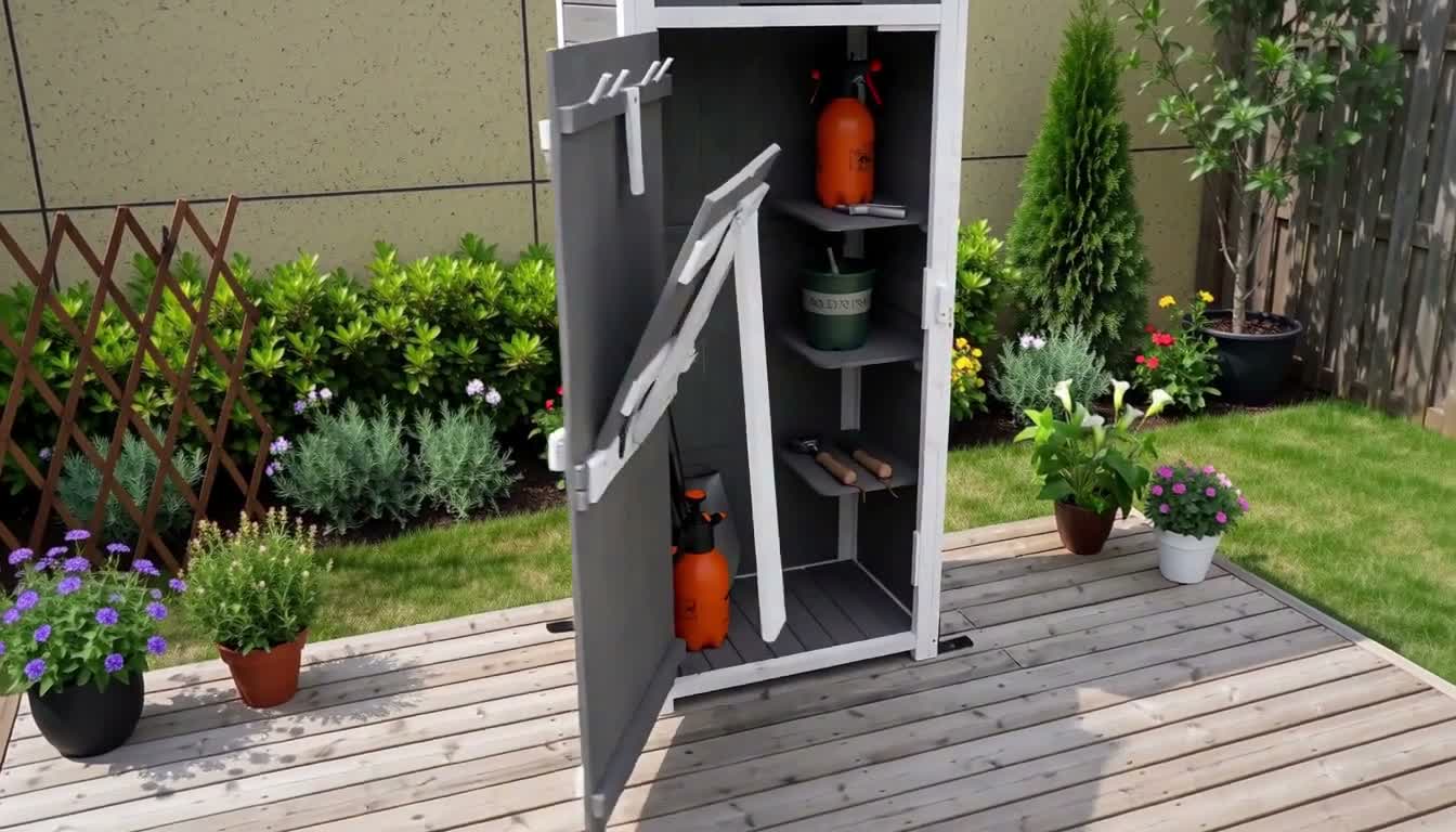 Gartenschrank Tannenholz mit Klapptisch, Geräteschuppen Produktbild-Vorschau 7
