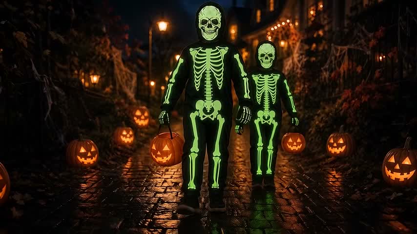 Skelett Kostüm Kinder – Halloween Kostüm leuchtet im Produktbild-Vorschau 7