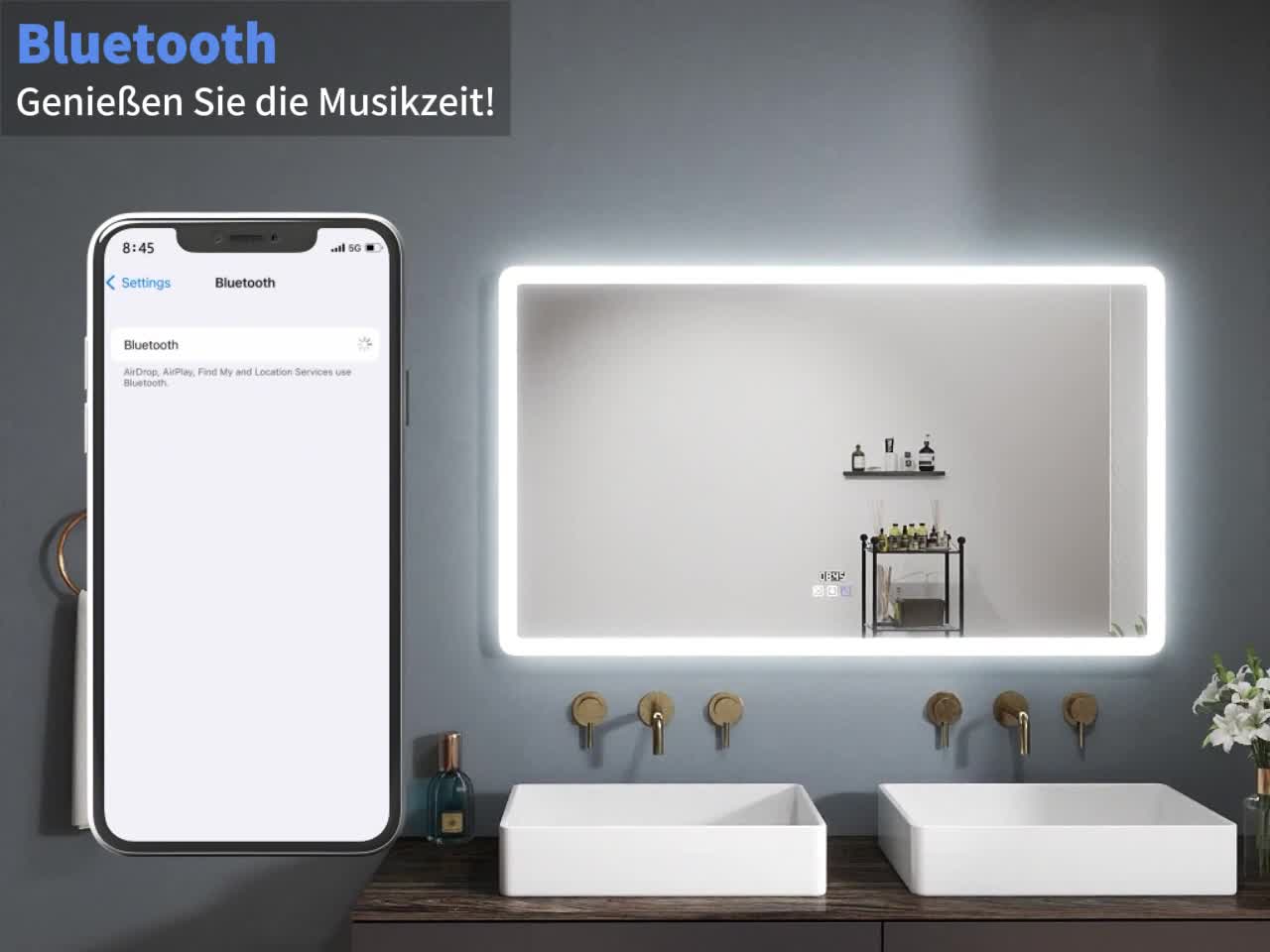 LED Spiegel mit Bluetooth 70×50cm Uhr Kalt/Neutral/Warmweiß Produktbild-Vorschau 7